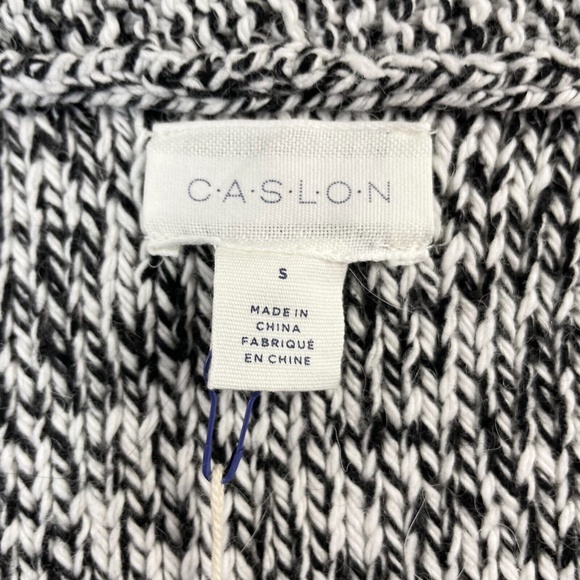 New Caslon Marled Knit Draped Open Front Cardigan Sweater Black White Size Small - Picture 12 of 16